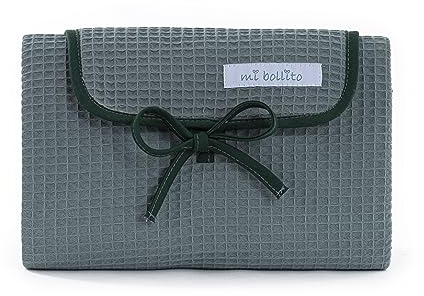 Mi bollito Tragbare Wickelunterlage, faltbar, wasserdicht, 100% Waffelbaumwolle, einfach in der Muttertasche zu verstauen, ideal als Geschenk für Neugeborene (Grün)