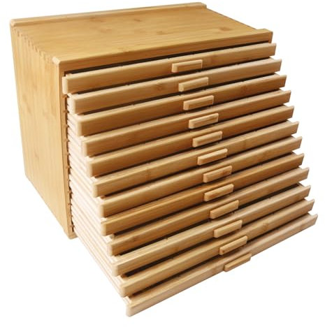 Vencer VAO-020 Aufbewahrungsbox, Bambus, 12 Schubladen, müheloses Organisieren/Aufbewahren von Stiften, Pastellkreiden, Markern, Pinseln, Werkzeugen, verstellbare Fächer, großzügiges Fassungsvermögen
