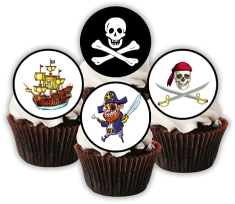 PRECUT Pirate Cupcake Toppers, Pirates Theme Edible Mini Discs - Wafer Card Cake Decorations (24)