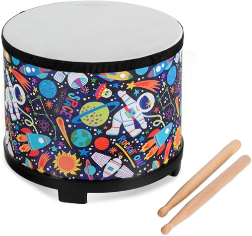 Classic Cantabile Kindertrommel Astronaut 10 - Aus Holz - Mit witzigem Design - Ideal für Kinder ab 3 Jahren - Kinder-Trommel mit 25,5 cm Durchmesser- Inklusive Drumsticks aus Holz