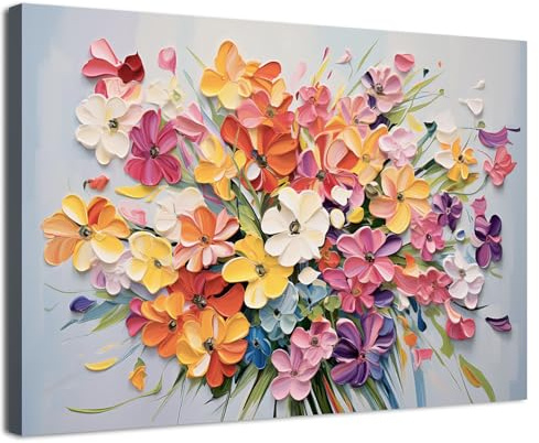 Pink Orange Flower Canvas Wall Art Girls Bedroom Wall Decor Colorful Floral Oil Painting Texture Prints Wildflower Picture Country Aesthetic Artwork Bathroom Kitchen Modern Home Decorations 20x30