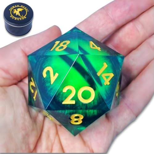 Power Beast Dungeon Riesenwürfel D20 55 mm mit rotierenden Drachenaugen, D&D-Würfel, Dungeons und Drachen, Dungeons and Dragons, DND, polyedrische Würfel.