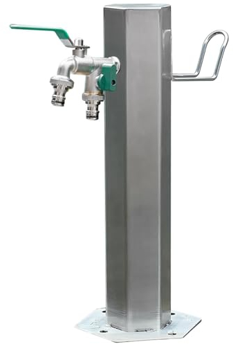 SnamicE Garten-Wassersäule aus Edelstahl – Wasserhahn und Brunnen zur Bodenmontage im Freien mit Schlauchaufhänger für einen schönen Gartenbereich