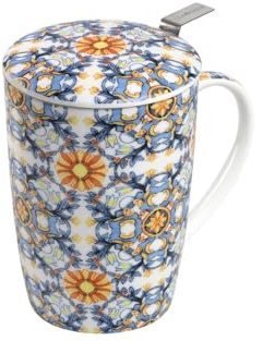 TEA SHOP - Taza de Té o Infusiones con filtro, infusor y tapa - Mug Super Jumbo Chiara - Fabricada en Porcelana con diseño exclusivo y original