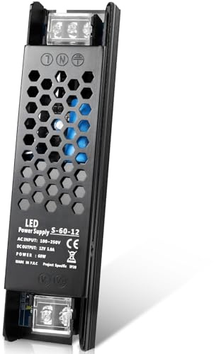 InShareplus led Trafo 12V 60W 5A, schlankes Netzteil AC 230V zu 12V DC Adapter für LED-Lampen und Innenlampen