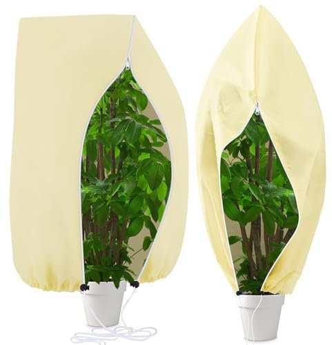 Cappuccio Protezione Piante, 2 PCS Protezione Invernale per Piante, Telo Protezione Piante con Cordoncino，Protezione Antivento Traspirante Protezione Piante dal Freddo per Arbusti e Alberi 240 x 200CM