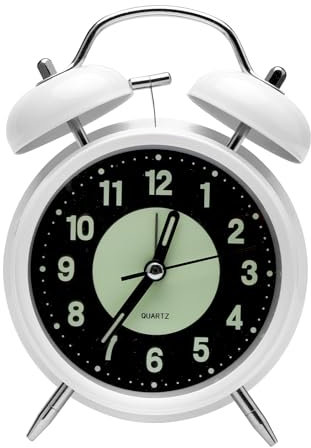 HENGBIRD Wecker Analog Ohne Ticken, Wecker Laut für Tiefschläfer, Kinder, Senioren, Alarm Clock Lauter Wecker für Tiefschläfer, Retro Wecker Doppelglockenwecker mit Nachtlicht & Fluoreszenz, Weiß