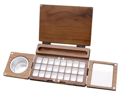 Perfeclan Caja de Pintura de Acuarela, Paleta de Pintura de Viaje Plegable para Pintar y Hacer Manualidades con área de Mezcla, Bandeja de Pintura de Madera,