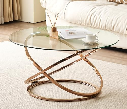 Comfy Living Round Tempered Glass Coffee Table with Chrome Effect Gold Or Silver Frame (Gold)