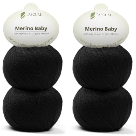 PASCUALI Merino Baby|Strickwolle aus 100% Schurwolle aus Merino, Merinowolle zum Stricken und Häkeln, SET: 4 Knäuel - 200 g, Farbe: Schwarz 326