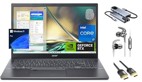 Acer Aspire 5 Laptop, 15.6 FHD IPS, 12-Cores i7-1260P, RTX 2050 GPU, 64GB RAM, 1TB PCIe SSD, WiFi 6, Backlit KB, TB 4, FP Reader, Keypad, Webcam, 3-in-1 Essential Bundle, US Version KB, Win 11 Pro