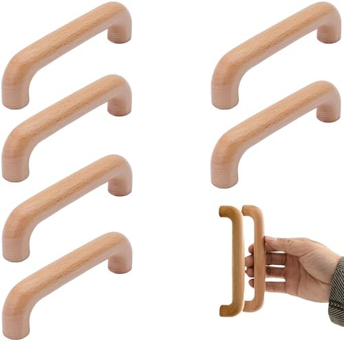 SYZOW 6 Stück Möbelgriffe Holz Schrankgriffe Holz Moderne Einfacher Holzgriffe Küchenschränke Lochabstand 96mm