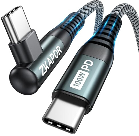 ZKAPOR USB C auf USB C Kabel 1M, 100W Schnellladekabel USB C Kabel Winkel | USB C Kabel 90 Grad 100W Schnellladekabel USB Typ C für iPhone 17/16/15 Pro Max, Galaxy S23, Pad Pro/Air, Huawei/Mate, Pixel