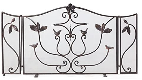 Grand écran de cheminée pliable de 141,2 cm avec 3 panneaux en fer forgé Finition dorée Idéal pour la décoration du salon