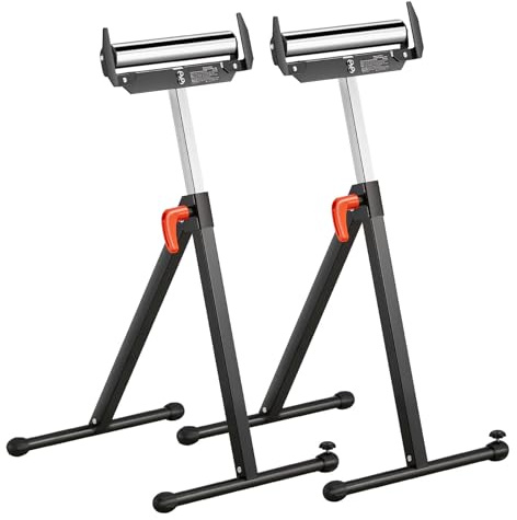 Happybuy 2-Pack Roller Stands, 250 lbs Load Capacity, 27-43 in Adjustable Height, Folding Heavy Duty with Polished Steel Roller Head & Edge Guides