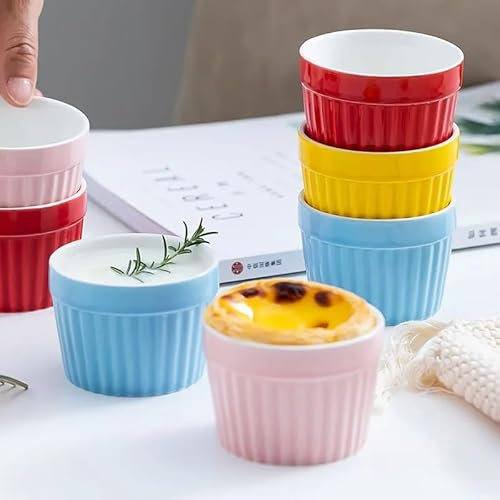 Ramekins, vit, porslin, kreativ enfärgad keramisk köksskål, 9 cm, dubbelväggig mjölk dessertskål, puddingkopp, ångad skål, tårta, dessertform (Bl