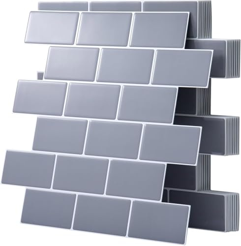M.J COMFY-LIFE 10pcs Thicker 3D Stick on Tiles, Peel and Stick Wall Tiles, Tile Stickers Splashback for Kitchen and Bathroom (Grey)