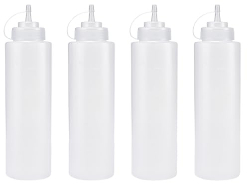 4PCS 240ml/8oz Squeeze Bottles, Plastic Condiment Bottle with Twist On Cap Lids, Squeeze Bottle for Sauces, Ketchup, Barbecue, Syrup, Paint
