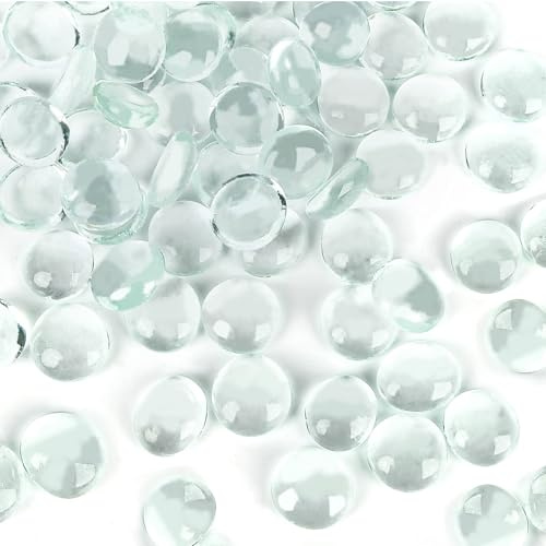 12 oz Flat Glass Pebbles for Vases, Glass Beads, Vase Filler Beads, Small Flat Glass Marbles, Aquarium Pebble Beads, Tank Glass Rocks, Clear Glass Gemstones for Decorative Crafts at Home
