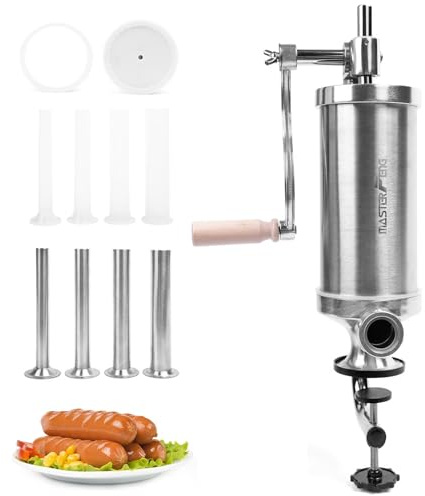 MASTER FENG 2,5 LBS Wurstfüllmaschine Vertikale Edelstahl-Füllmaschine Mit 8 Fülltrichtern und 1 Silikonkolben