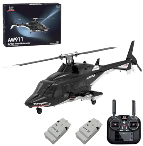 ExploTex WOLFBUSH AW-911 Airwolf 1/34 Hubschrauber,2.4G 9CH Flybarless RC Hubschrauber Modell mit 6G/3D Stunt Mode Und GPS Positionierung (RTF/Mode 1/2 Umschaltbar)