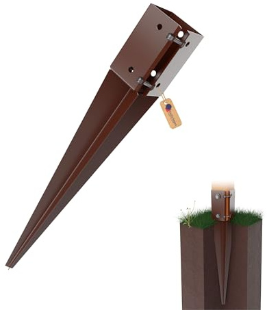 GeZu Impex Réglable Support de poteau à enfoncer 75 x 75 x 600 mm Pieu de sol Thermolaqué Ancrage Support de poteau de clôture Pieu à enfoncer pince