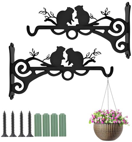 XWUX Lot de 2 Suspension Plante, Crochet Mural de 23 CM, Suspension Plante Exterieur pour Pot de Fleur Suspendu, Nichoir, Lanterne, Carillon éOlien, Applique Murale (Écureuil, L)