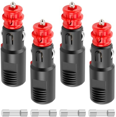 4 Piezas Enchufe Mechero 12V 24V, Enchufe de Encendedor Con Fusible de 10A Conector Macho para Mechero de Coche para Automóviles Motocicletas Camiones Barcos Motos Cigarillo