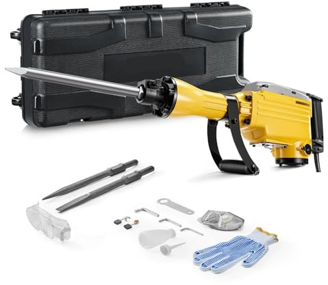 Martello demolitore elettrico 2200W 1350 BPM, martello demolitore for calcestruzzo, martello demolitore elettrico con 2/4 scalpelli, giallo per Calcestruzzo(4pcs Yellow)