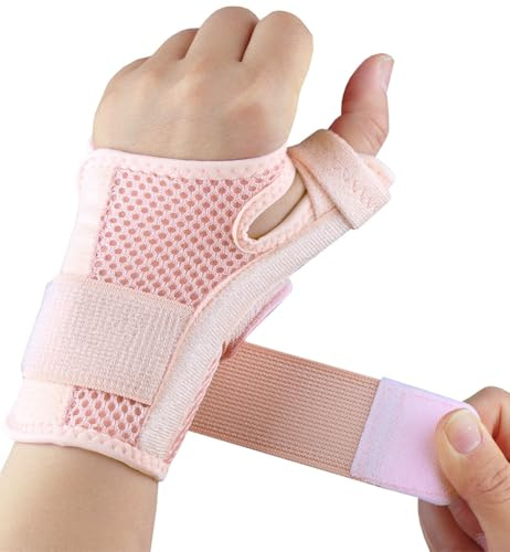 Bagtopia Thumb Splint Support Brace for Arthritis & Carpal Tunnel, Adjustable Immobilizer for Trigger Finger, Tendonitis, Sprain Pain Relief, Breathable & Comfortable Fit for Left & Right Hand, Pink