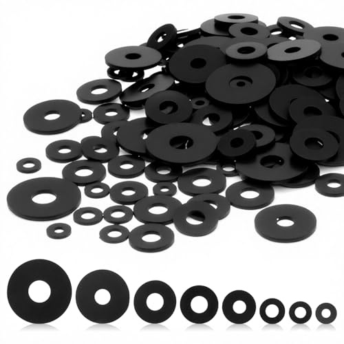 160 Stück Gummi Unterlegscheiben, Unterlegscheiben Kunststoff, 10/10.5/12/16/18/20/25/30mm Gummi Flach Unterlegscheiben Set, Gummischeibens, Verschleißfeste Gummiflachdichtung für Haushaltsgeräte