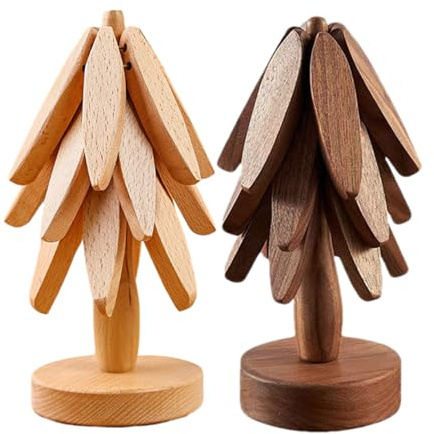 2 Pièces Dessous De Plat en Bois Forme Sapin, Sets De Table en Bois pour L'isolation, pour Casseroles Et Poêles Chaude, Anti-brûlure