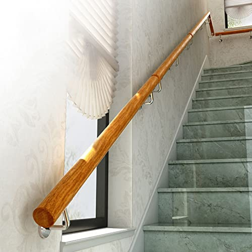 Kit per ringhiera per scale in legno per interni, supporto per ringhiera da 2,5 m, design rotondo in legno, sistema di corrimano per scale resistente, facile installazione per sicurezza e stile