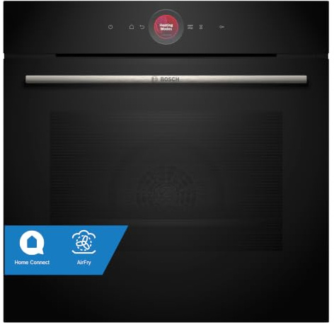 Bosch Backofen, Serie 8, 60 cm Breite, Tellerfunktion, AirFry, Reinigungsassistent mit Wasser, schwarz, HBG724AB1