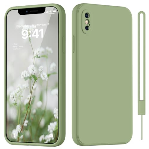 HGH für iPhone X/XS Hülle Silikon mit Lanyard, Matcha-Grün | Handyhülle für iPhone X/XS Dünn Rundumschutz mit Microfiber-Innenfutter Kratzfest Schutzhülle 5.8