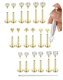 Adramata 18 st Labret Piercing Smycken Kirurgiskt stål Internt Gängad Tragus Stud CZ Platt baksida Örhängen Läpp Näspiercing 16/18 G