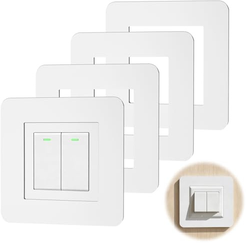 4PCS Light Switch Cover Plates, 3.38 Inch Light Switch Surround, Self Adhesive Square Shape Acrylic Single Light Switch Covers, for Home Socket Wall Switch Decoration (Black) (White)