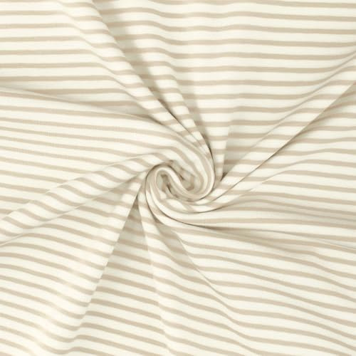 Jersey Stoff, gestreift, 2,5mm und 4mm, beige/weiß (Länge am Stück ab: 50cm / Breite: 150cm)