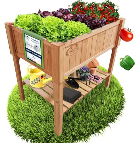 Coemo Hochbeet Holz mit Ablageboden, 120x40x90 cm, Terrasse & Garten | Pflanztrog & Frühbeet für Balkon, Kräuterhochbeet mit Pflanzvlies, auch als Sichtschutz nutzbar