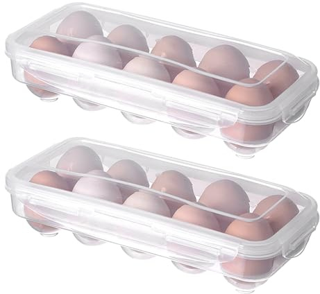 2 Piece Eggs Holder, Egg Tray 10 Eggs Storage Transparent PP Material Sturdy Egg Box Portable Stackable Refrigerator Organizer Egg Carrier for Refrigerator Picnic