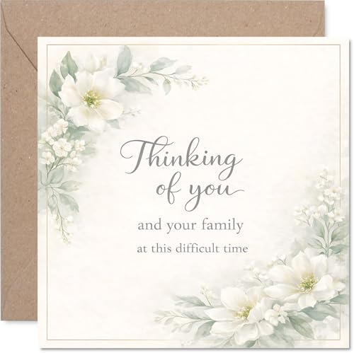 Comforting Sympathy Card, Gentle Words for a Difficult Time | Soft Floral Artwork with Thoughtful 'Thinking of You' Message, 145mm Square, Envelope Included