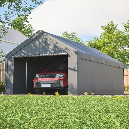 Carport Stahl 400x765x311cm Grau, Schwerlast Garage für Auto LKW Boot Traktor, Wasserdicht UV-beständig, Abnehmbare Seitenwände & Aufrollfenster, Ganzjahresschutz Hof Garten