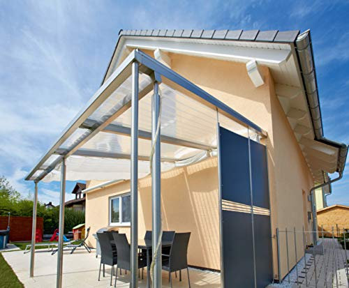 Acrylshop24 Terrassendach Terrassenüberdachung Carport Komplettset Acrylglas 16/96 Farblos Stegplatten Tiefe:3500mm|Breite:2080mm - Mehrere Maße verfügbar