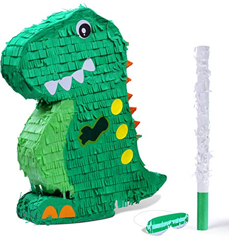 BIRCHIO Pinata Dinosaure Pinata Avec Un Bandeau Et Une Chauve-Souris (43 x 32 x 9 cm), Parfait Pour Garçon, Enfants, Anniversaire, Fêtes, Décoration