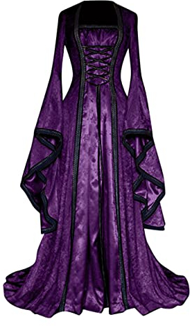 YEBIRAL Damen Vintage Maxikleid Mittelalter Kleid Trompetenärmel Bodenlanges Schnürkleid Cosplay Renaissance Kostüm Festlich Halloween Karneval Gothic Kleider