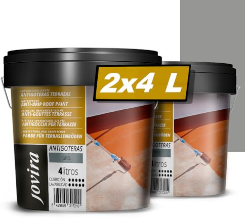 JOVIRA PINTURAS Impermeabilizante Antigoteras, Terraza Antigoteras Caucho Elástica, pintura de terrazas, evita filtraciones en todo tipo de cubiertas y terrazas. (2x4 Litros, Gris) A-50-2