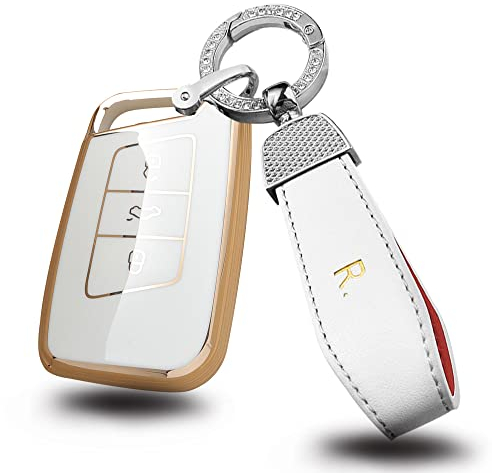 ontto TPU Autoschlüssel Hülle Passt für VW Passat B8 CC Arteon Atlas Jetta Magotan Golf Skoda Kodiaq Superb A7 Fernbedienung Cover Schlüsselanhänger Schutzhülle Schlüsselcover Schlüsselbox-Wei? R