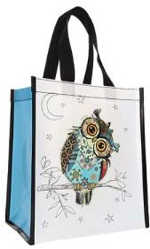 KIUB Einkaufstasche aus recyceltem Material – Motiv Eule mit leuchtenden Augen – Format 30 x 26 cm mit einer Dicke von 16 cm, weiß, S