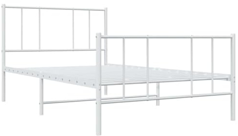 vidaXL Bettgestell, Bettrahmen mit Kopfteil Fußteil, Metallbett Bett mit Lattenrost, Einzelbett Gästebett Schlafzimmer, Metall Weiß 80x200cm
