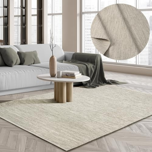 the carpet Boho Natur Wool Tapis en Laine tissée à la Main au Look bohème Naturel Fait Main pour Un Style Unique Beige Crème, 200 x 290 cm